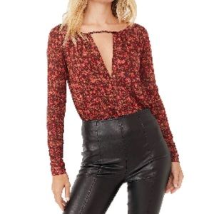 Intimately Free People Kaya Floral Print V-Neck Cutout Bodysuit Size XS